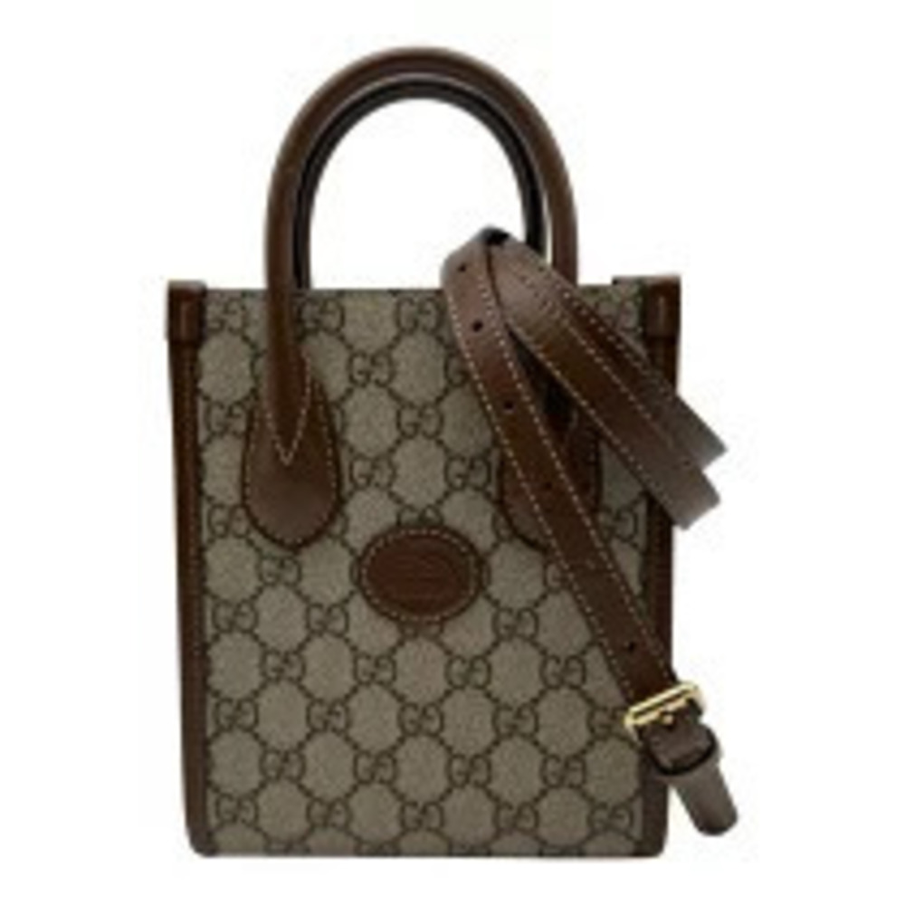 Gucci GG Supreme Tote Brown Leather Bag